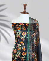 Highway Fashion Tharaa silk outfit in green with printed chiffon dupatta